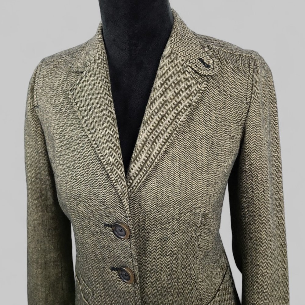 Gap Womens Blazer Herringbone Academia Blazer Jacket Brown Sz 4 - Picture 2 of 10